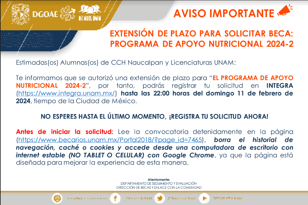 PROGRAMA DE APOYO NUTRICIONAL 20242 Becarios UNAM DGOAE